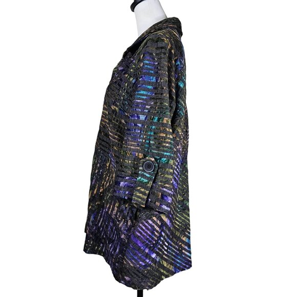 Boho Chic Multicolor Button-Up Jacket L Back Zip Pleats Artsy Lagenlook Lagom - Picture 3 of 12